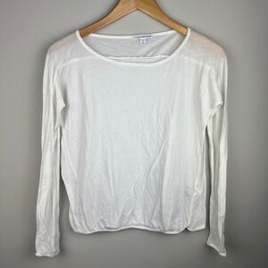 James Perse White Long Sleeve Scoop Neck Gathered Hem Top Size 0